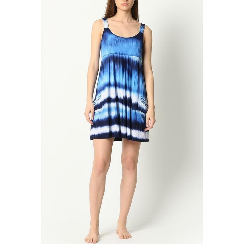 Calvin Klein Womens Summer Dress Size 10 Blue White Tie-Dye Criss Cross Back